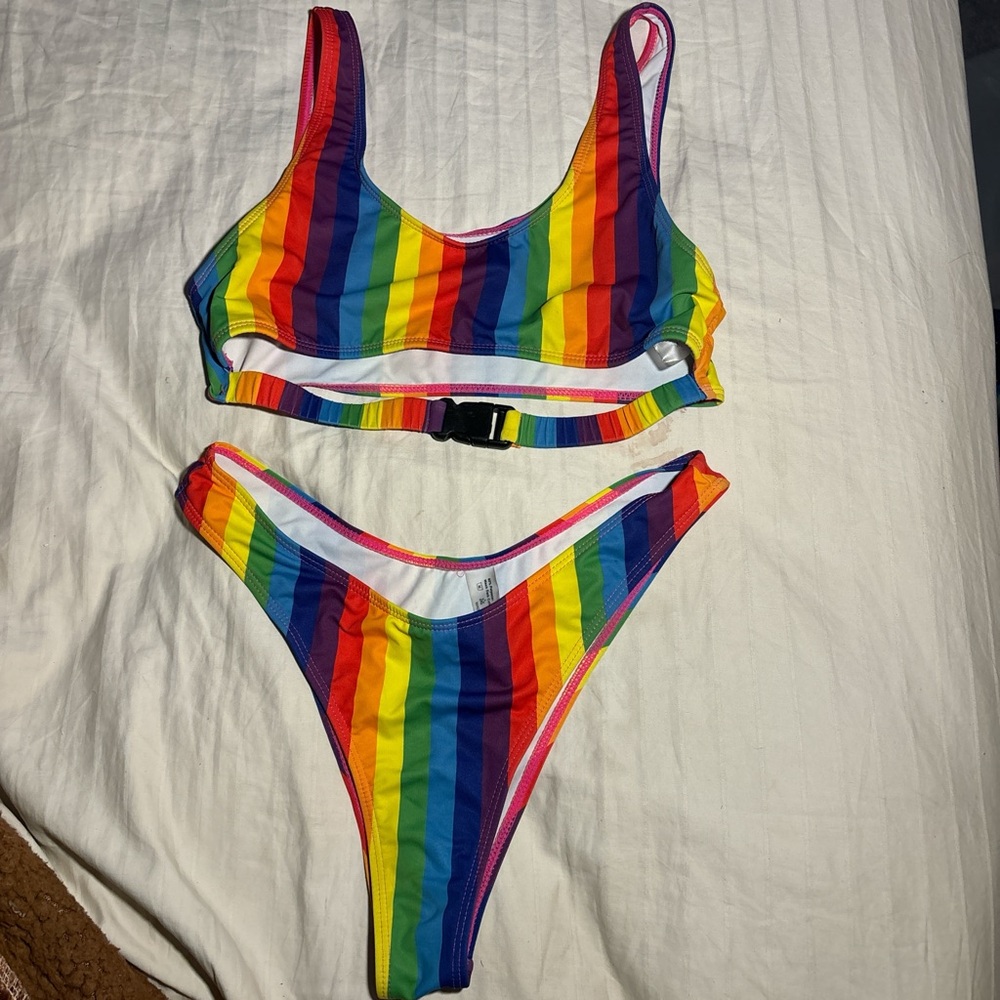 SHEIN Rainbow Striped Bikini Set